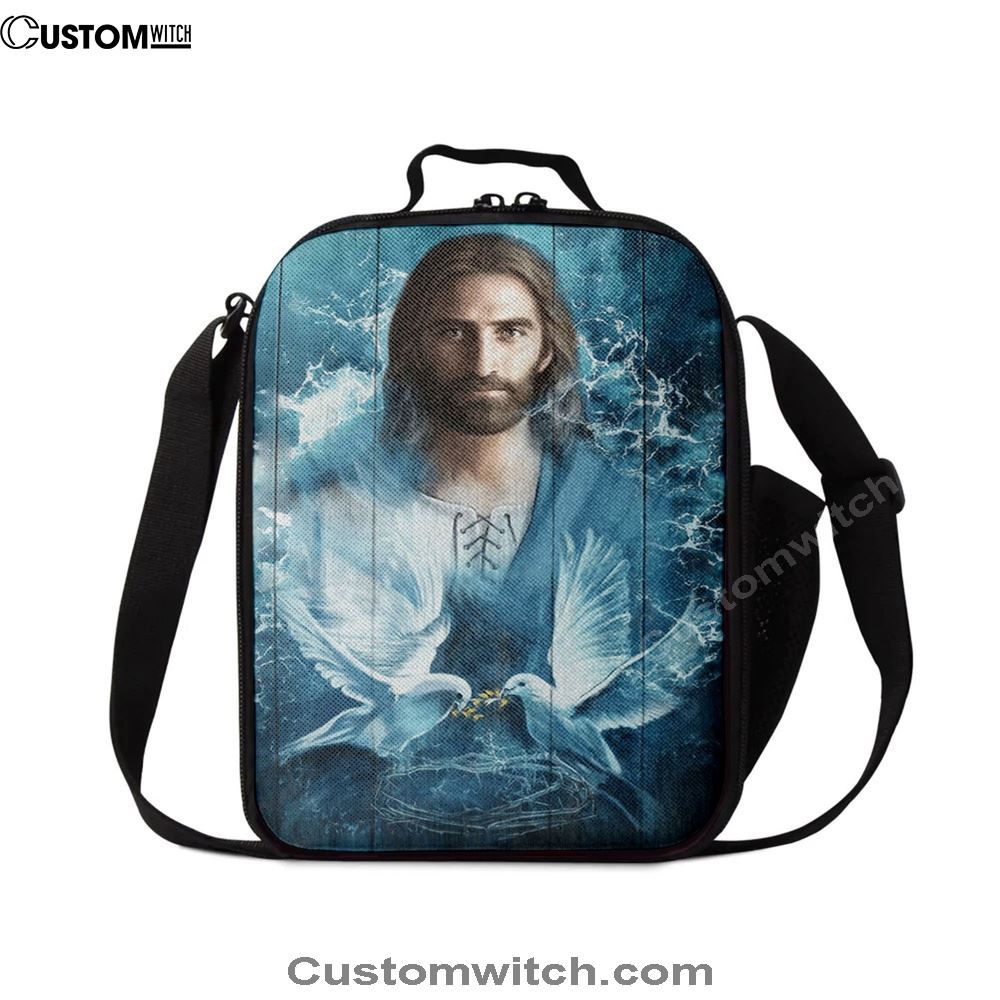 Jesus Bird Couple Blue Water Lunch Bag, Christian Lunch Box For School, Picnic
