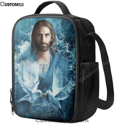 Jesus Bird Couple Blue Water Lunch Bag, Christian Lunch Box For School, Picnic