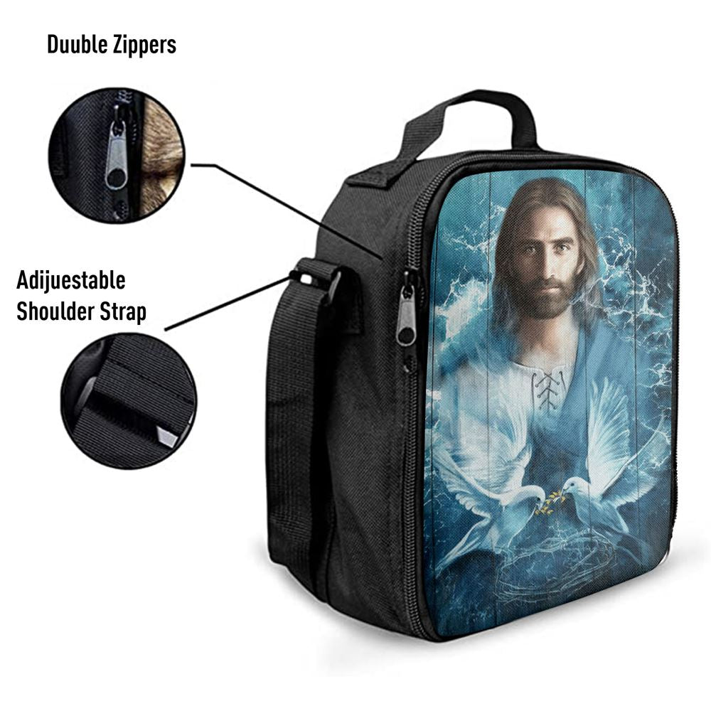 Jesus Bird Couple Blue Water Lunch Bag, Christian Lunch Box For School, Picnic