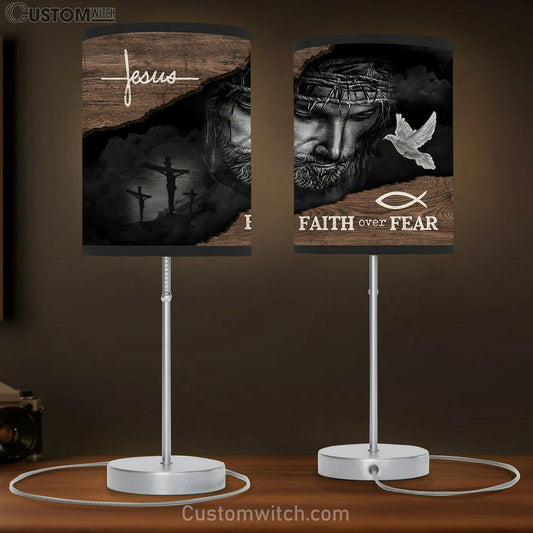 Jesus Black Faith Over Fear Table Lamb Art - Christian Lamb Gift Decor - Bible Verse Table Lamb