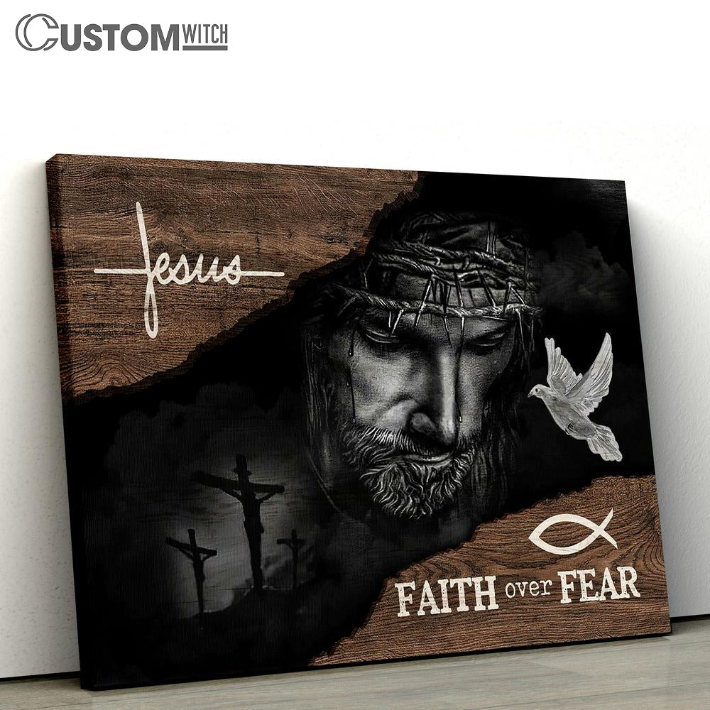 Jesus Black Faith Over Fear Canvas Art - Christian Wall Art Decor - Bible Verse Canvas