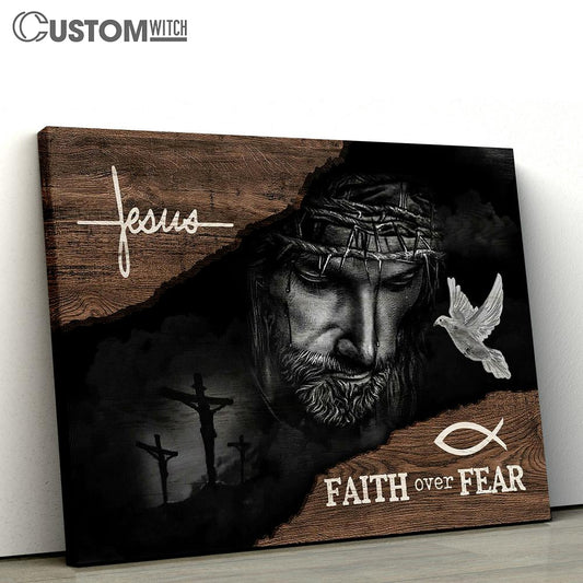 Jesus Black Faith Over Fear Canvas Art - Christian Wall Art Decor - Bible Verse Canvas
