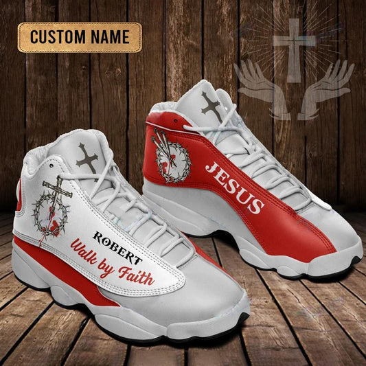 Jesus Blood Walk By Faith Red Custom Name Jd13 Shoes For Man And Women, Christian Basketball Shoes, Gifts For Christian, God Shoes