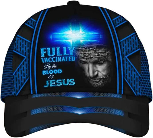 Jesus Blue Cross Light Fully Vaccinated By The Blood Of Jesus All Over Print Baseball Cap, God Cap, Gift Ideas For Male