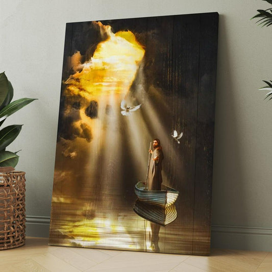 Jesus, Boat, Dove, Light From Heaven Canvas, Christmas Gift for Christian