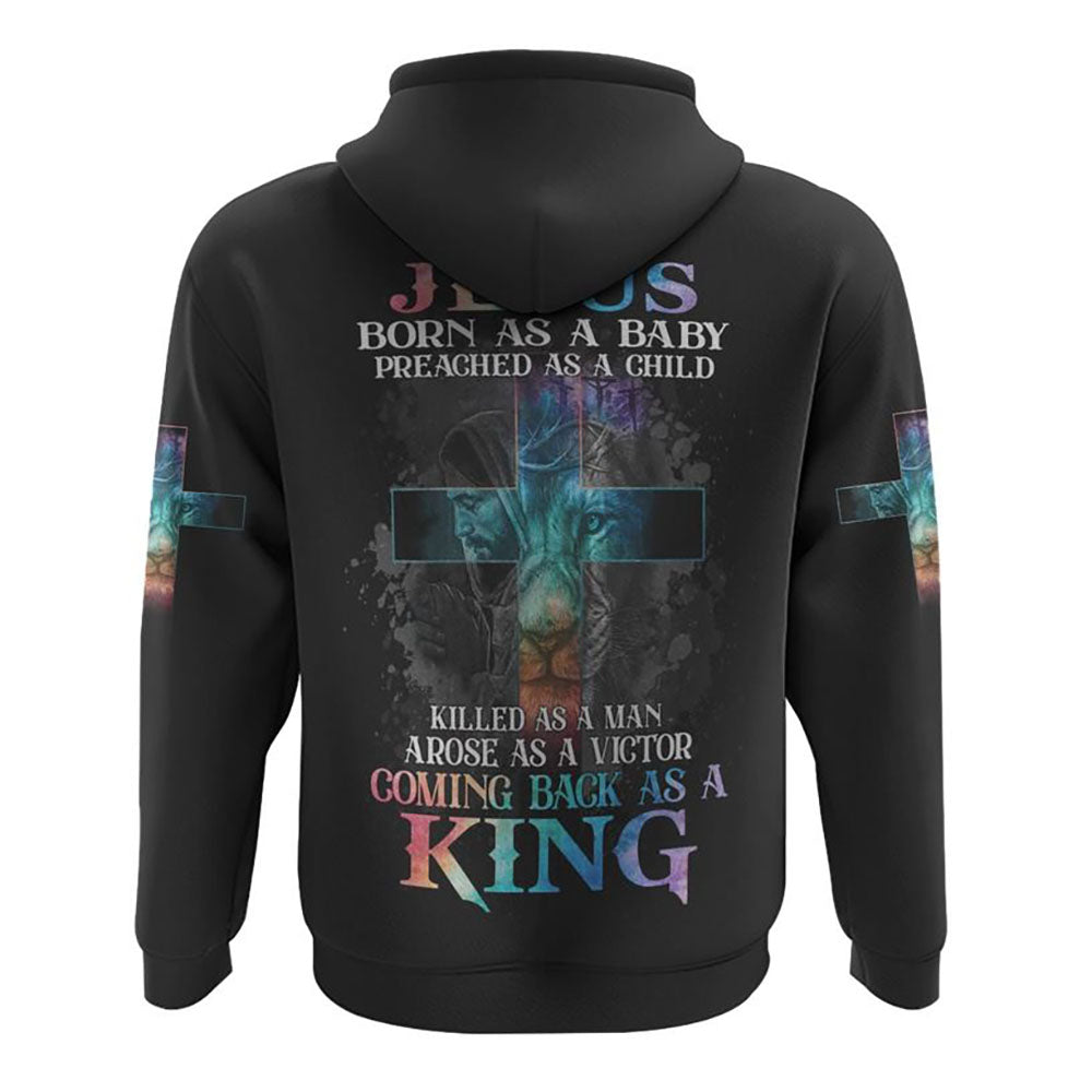 Jesus Born As A Baby Lion Cross All Over Print 3D Hoodie, Christian Hoodie, Christian Sweatshirt, Bible Verse Shirt