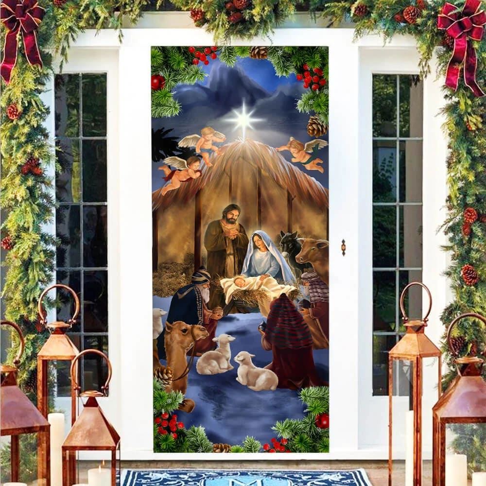 Jesus Borrn Door Cover Scenery, Christian Door Decor, Door Christian Church, Christian Door Plaques