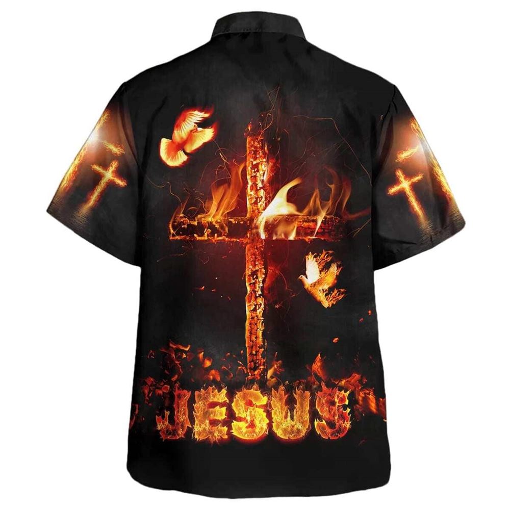 Jesus Burning Fire Cross Hawaiian Shirt For Men, Christian Hawaiian Shirt, Gift For Christian