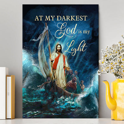 Jesus Calming The Storm Canvas - At My Darkest God Is My Light Wall Art Canvas - Jesus Portrait Canvas Prints - Christian Wall Art