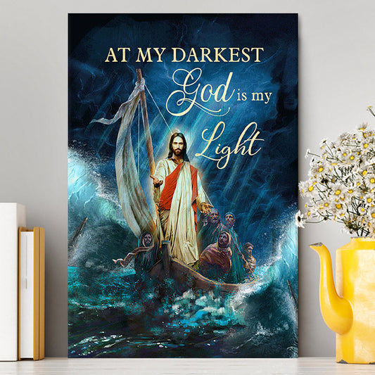 Jesus Calming The Storm Canvas - At My Darkest God Is My Light Wall Art Canvas - Jesus Portrait Canvas Prints - Christian Wall Art
