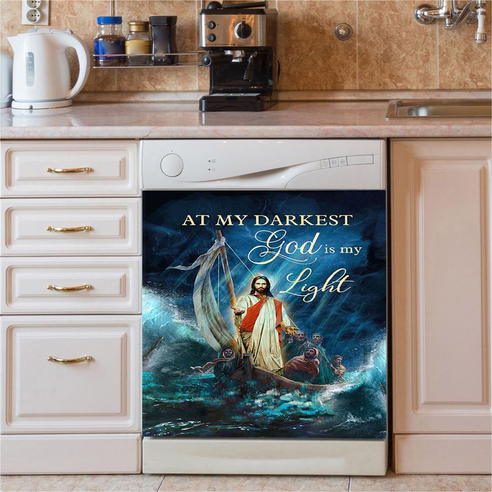 Jesus Calming The Storm Dishwasher Cover, At My Darkest God Is My Light Dishwasher Stickers, Jesus Portrait Kitchen Decor