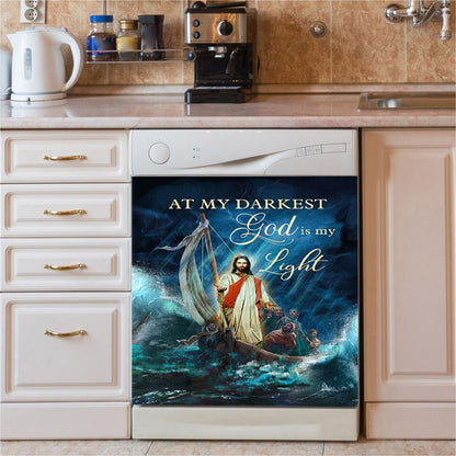Jesus Calming The Storm Dishwasher Cover, At My Darkest God Is My Light Dishwasher Stickers, Jesus Portrait Kitchen Decor
