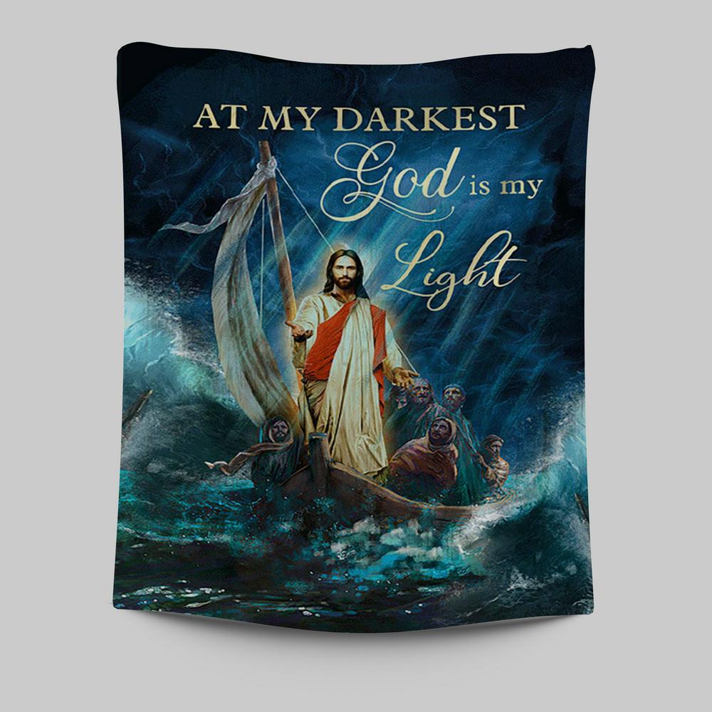 Jesus Calming The Storm Tapestry - At My Darkest God Is My Light Wall Art Tapestry - Jesus Portrait Tapestry Prints - Christian Wall Art