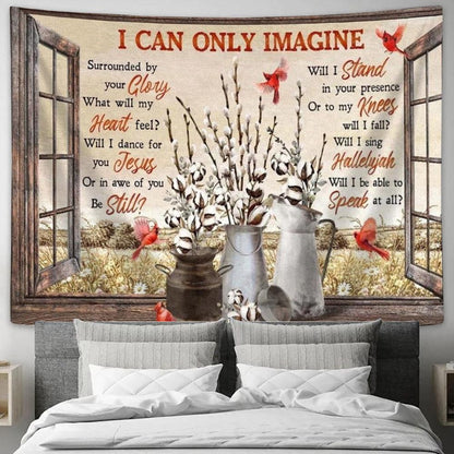 Jesus, Cardinal, Cotton Flower, Autumn Field, I Can Only Imagine Tapestry, Tapestries for Living Room Bedroom
