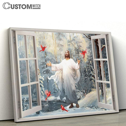 Jesus Cardinals Into The Winter Forrest Large Canvas - Christian Canvas Prints - Religious Canvas Art