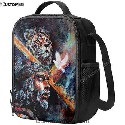 Jesus Carry Cross With Lion Dove Lunch Bag - Lion Lunch Bag, Christian Lunch Box For School, Picnic
