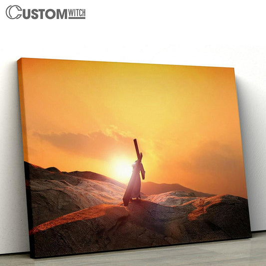 Jesus Carrying Cross Canvas Pictures - Faith Art - Christian Canvas Wall Art Decor