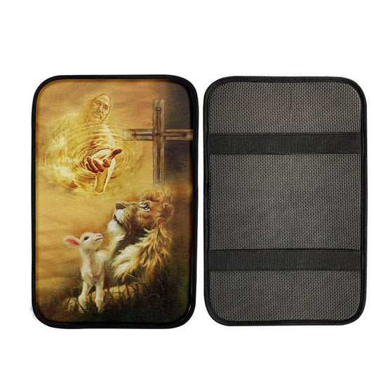 Jesus Christ - Lamb Of God & Lion Of Judah Car Center Console Cover, Cross Car Interior Accessories