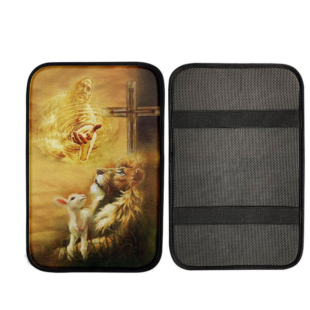 Jesus Christ - Lamb Of God & Lion Of Judah Car Center Console Cover, Religious Car Interior Accessories