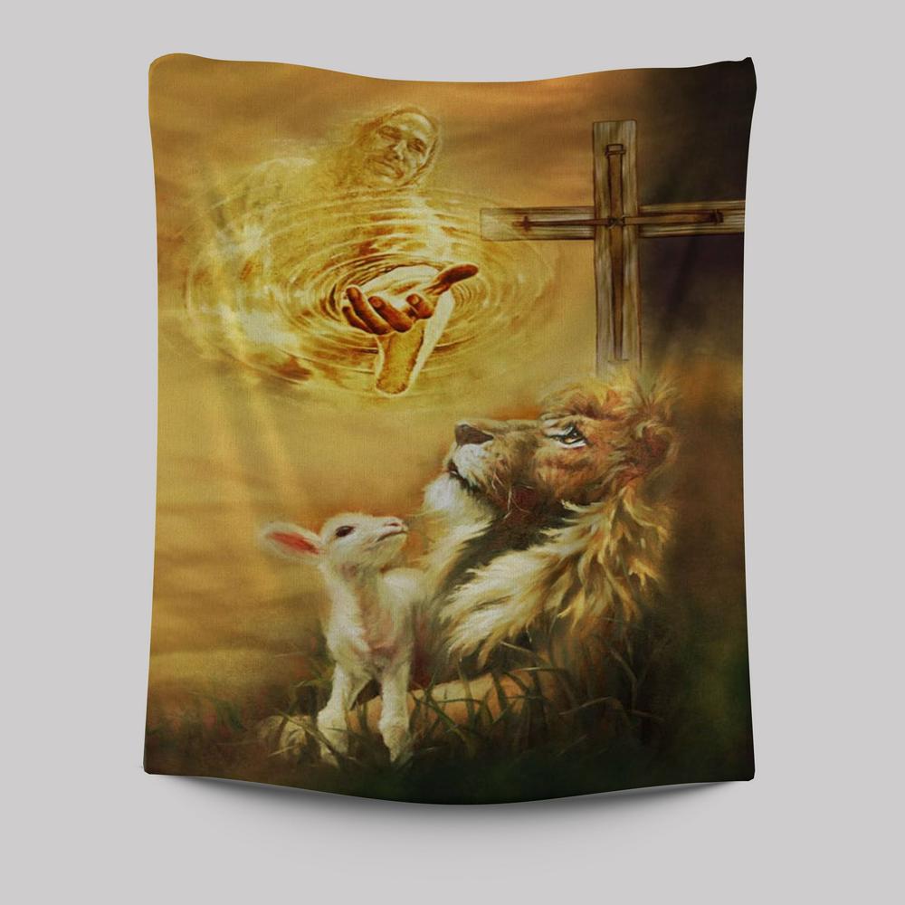 Jesus Christ - Lamb Of God & Lion Of Judah Tapestry Prints - Bible Verse Wall Decor - Scripture Wall Art