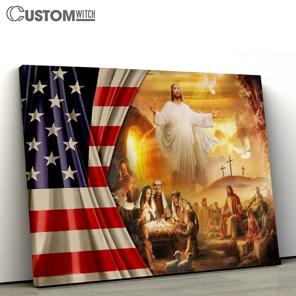 Jesus Christ American Flag Birth Of Jesus Canvas Poster