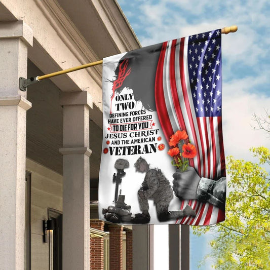 Jesus Christ And American Veteran House Flags, Christian Flag, Scripture Flag, Garden Banner
