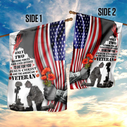 Jesus Christ And American Veteran House Flags, Christian Flag, Scripture Flag, Garden Banner