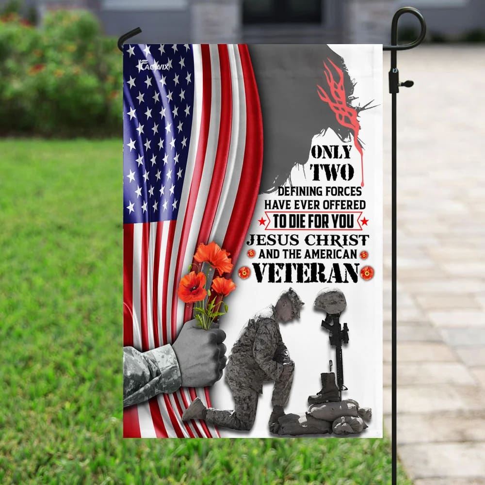 Jesus Christ And American Veteran House Flags, Christian Flag, Scripture Flag, Garden Banner