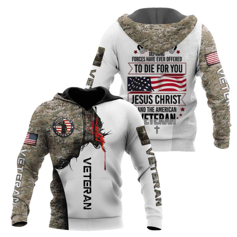 Jesus Christ And American Veteran Proud God 3D Hoodie For Man And Women, Jesus Printed 3D Hoodie