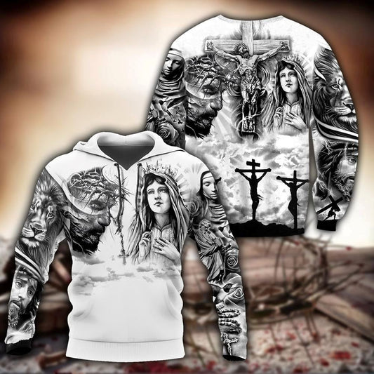 Jesus Christ And Maria Tattoo God 3D Hoodie For Man And Women, Jesus Printed 3D Hoodie