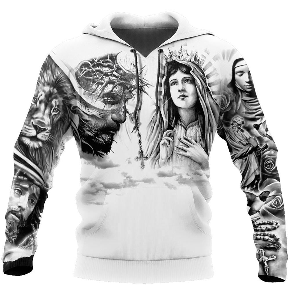 Jesus Christ And Maria Tattoo God 3D Hoodie For Man And Women, Jesus Printed 3D Hoodie