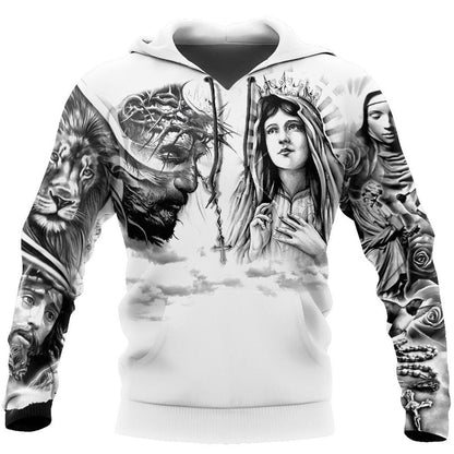 Jesus Christ And Maria Tattoo God 3D Hoodie For Man And Women, Jesus Printed 3D Hoodie