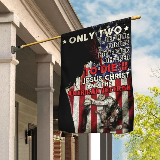 Jesus Christ And The American Veteran House Flags, Christian Flag, Scripture Flag, Garden Banner