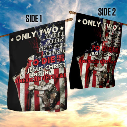 Jesus Christ And The American Veteran House Flags, Christian Flag, Scripture Flag, Garden Banner