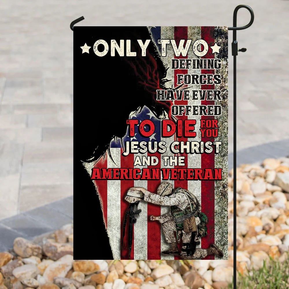 Jesus Christ And The American Veteran House Flags, Christian Flag, Scripture Flag, Garden Banner
