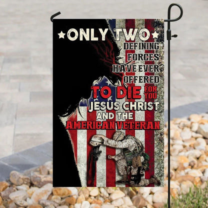 Jesus Christ And The American Veteran House Flags, Christian Flag, Scripture Flag, Garden Banner