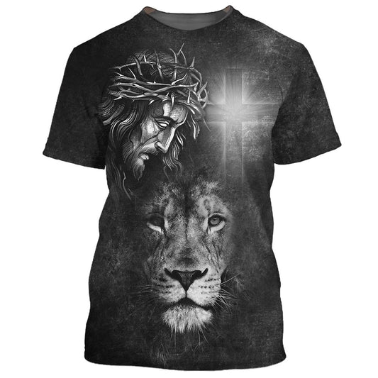 Jesus Christ And The Lion All Over Print 3D T-Shirt, Gift For Christian, Jesus Shirt