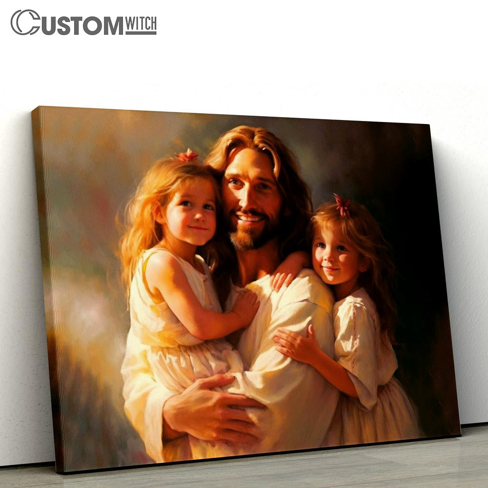 Jesus Christ And Two Little Girls Canvas Prints - Jesus Christ Picture - Jesus Canvas Art