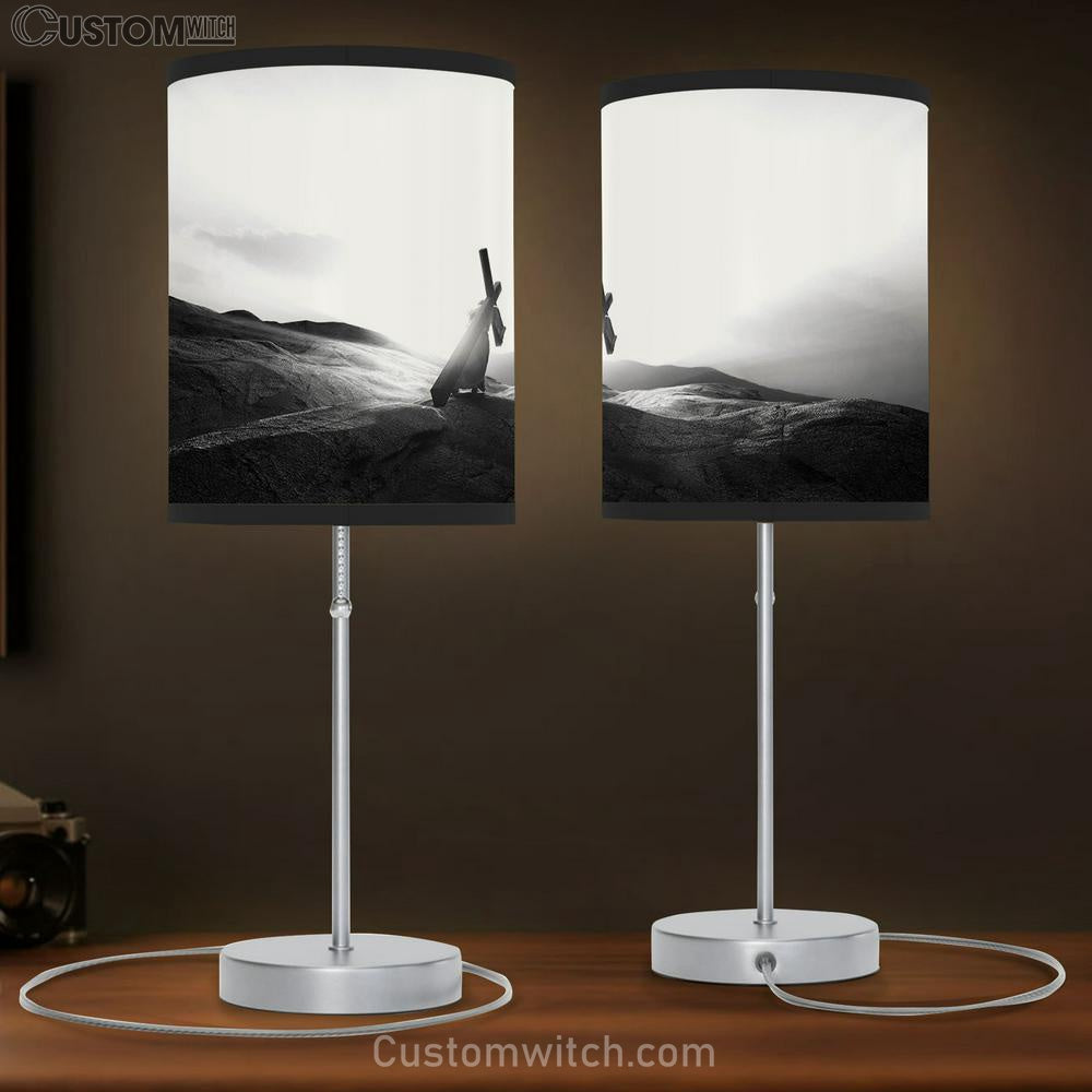 Jesus Christ Carrying Cross Table Lamb Pictures - Faith Art - Christian Table Lamb Gift Decor