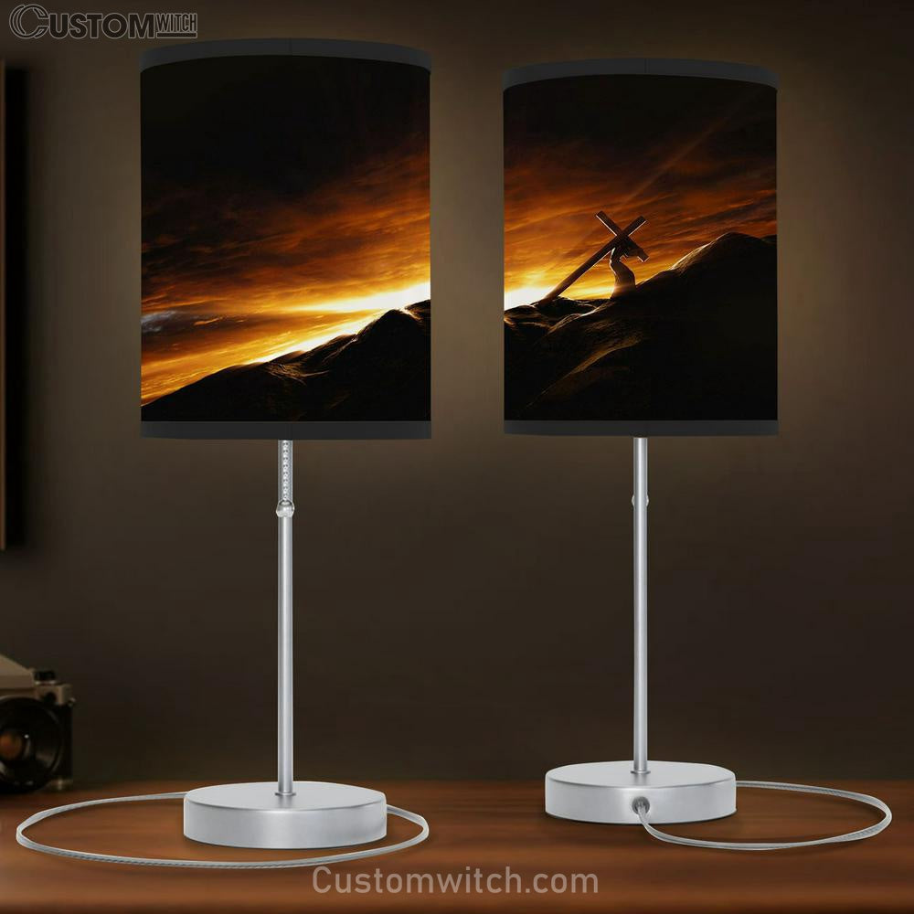 Jesus Christ Carrying Cross Suffering Table Lamb Pictures - Faith Art - Christian Table Lamb Gift Decor