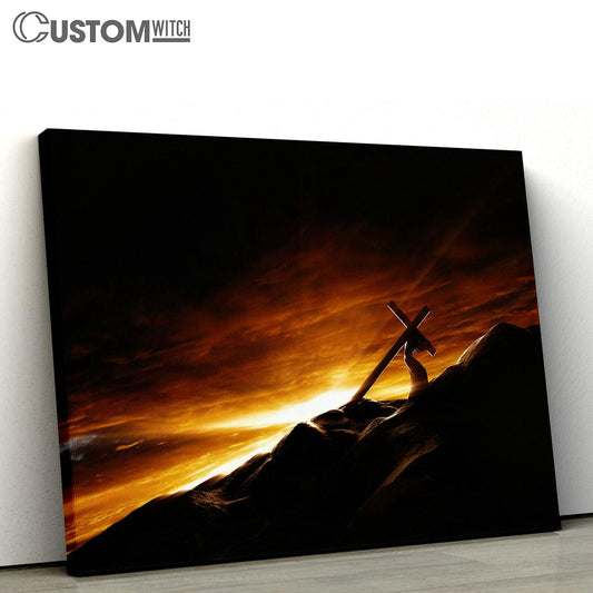 Jesus Christ Carrying Cross Suffering Canvas Pictures - Faith Art - Christian Canvas Wall Art Decor