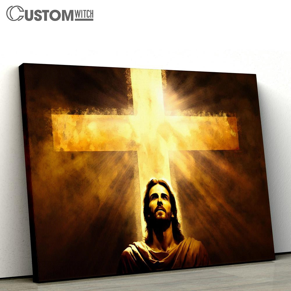 Jesus Christ Close Up Portrait With Cross Canvas Pictures - Faith Art - Christian Canvas Wall Art Decor