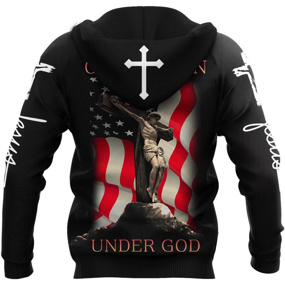 Jesus Christ Cross And Flag One Nation Under God 3D Hoodie For Man And Women, Jesus Printed 3D Hoodie