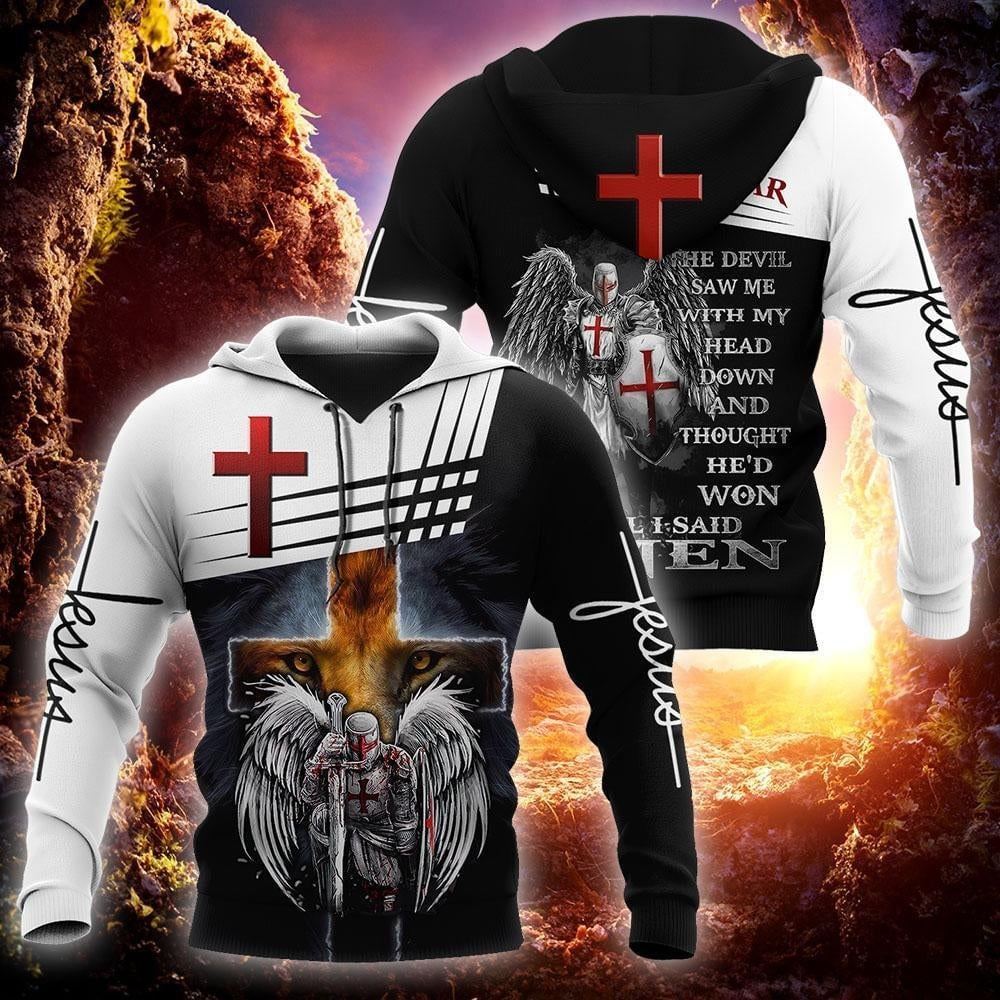 Jesus Christ Cross And Lion Knight Until I Said Amen God 3D Hoodie For Man And Women, Jesus Printed 3D Hoodie