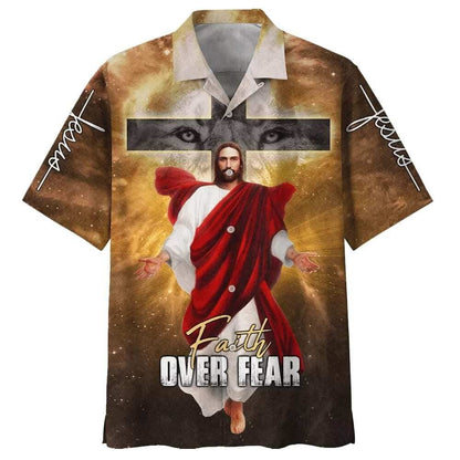 Jesus Christ Cross Faith Over Fear Christian Faith Cross Hawaiian Shirt For Men, Christian Hawaiian Shirt, Gift For Christian