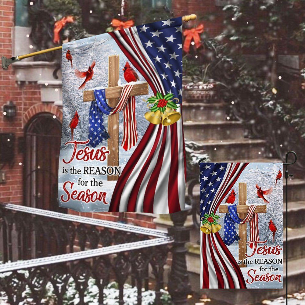 Jesus Christ Cross Flag Jesus is The Reason for Season Christmas Flag, Christian Christmas House Flag, Christmas Outdoor Decor Ideas