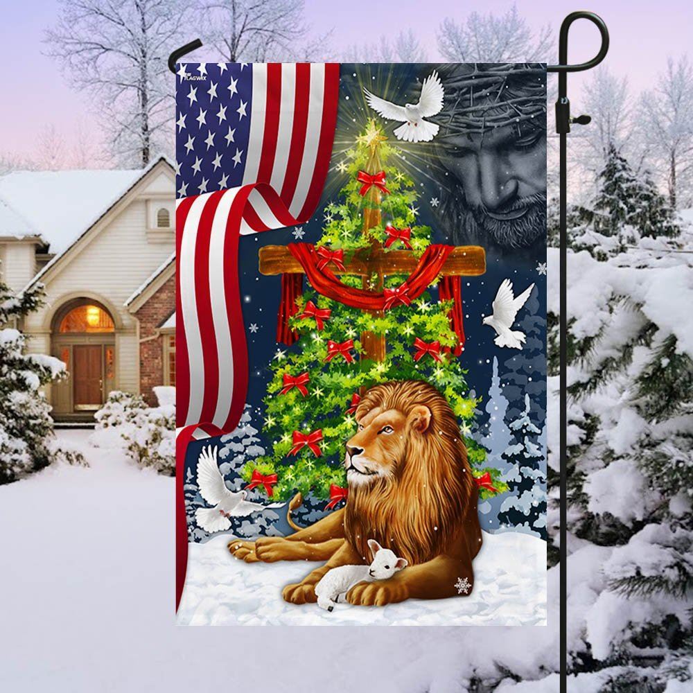 Jesus Christ Cross Lion Of Judah Christmas Tree Flag, Christian Christmas House Flag, Christmas Outdoor Decor Ideas