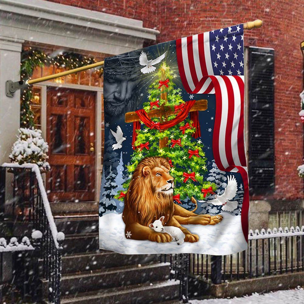 Jesus Christ Cross Lion Of Judah Christmas Tree Flag, Christian Christmas House Flag, Christmas Outdoor Decor Ideas