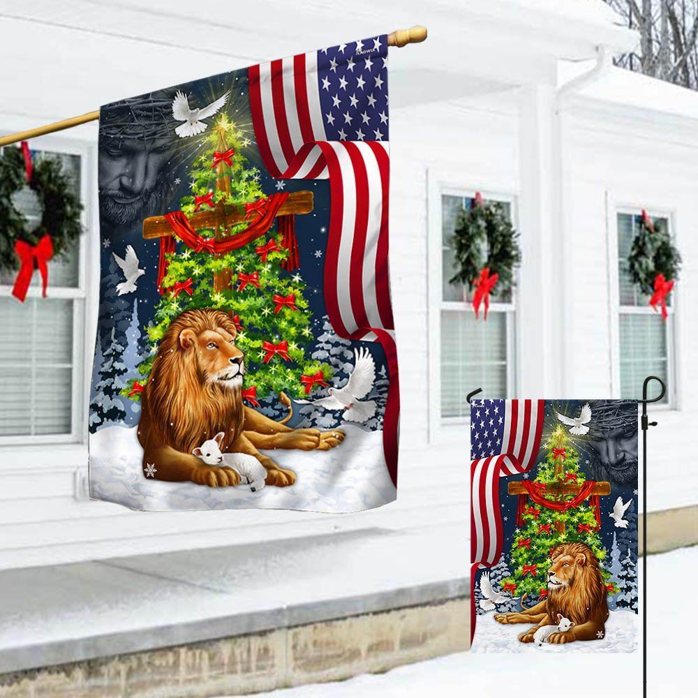 Jesus Christ Cross Lion Of Judah Christmas Tree Flag, Christian Christmas House Flag, Christmas Outdoor Decor Ideas