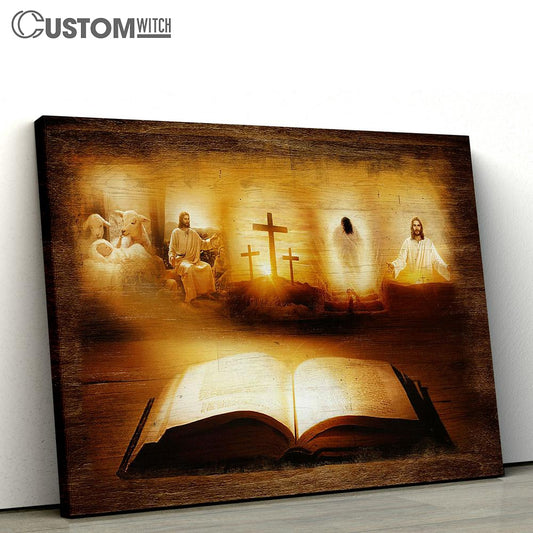 Jesus Christ Cross The Lamb Of God Light From Heaven Canvas Wall Art - Bible Verse Canvas - Religious Prints